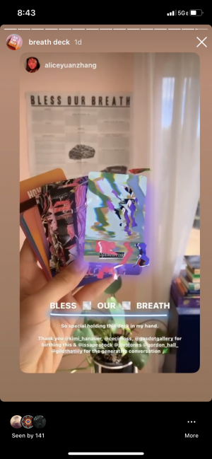 Instagram screenshot showing Bless Our Breath cards